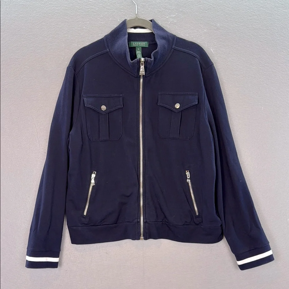 Lauren Ralph Lauren - NWOT women’s navy full Zip-Up knit cotton bomber Jacket XL
